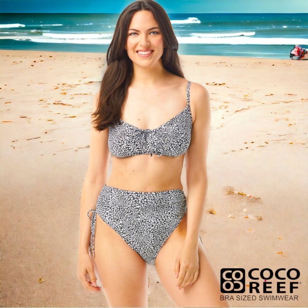 COCO REEF St. Tropez Leopard Shirred Bikini Top And Bottom